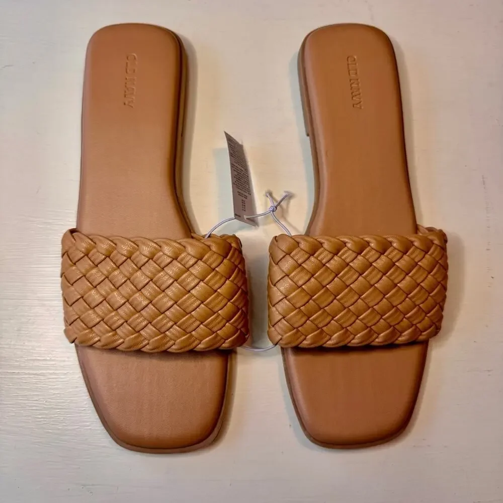 Old Navy Low Heel Woven  Braided Adobe Tan Braided Slide Sandals Size 10